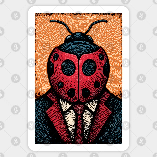 Dapper Ladybug Gentleman - Pop Art Linocut Sticker by TuncGK